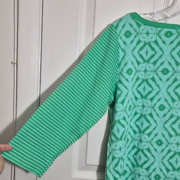 Fresh Produce Top Green Diamond Print 3/4 Sleeve Boat Neck Cotton Blend - Picture 6 of 8